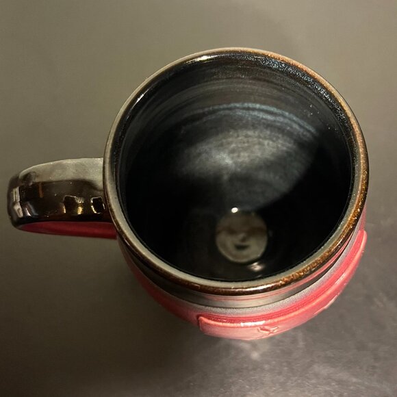 Handcrafted Hand Thrown Glazed Pottery Mug w/ Incised Bicycle by Jenny Blasen - Picture 9 of 16